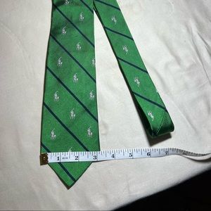 Polo tie green stripe pony preppy skinny 100% silk